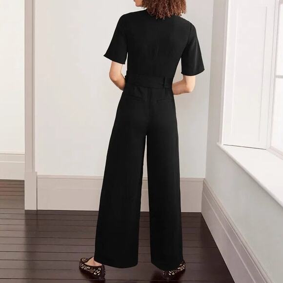 Boden Sophie Belted Mock Neck Wide Leg Jumpsuit 3/4 Sleeve One Piece T0651 - Picture 3 of 9